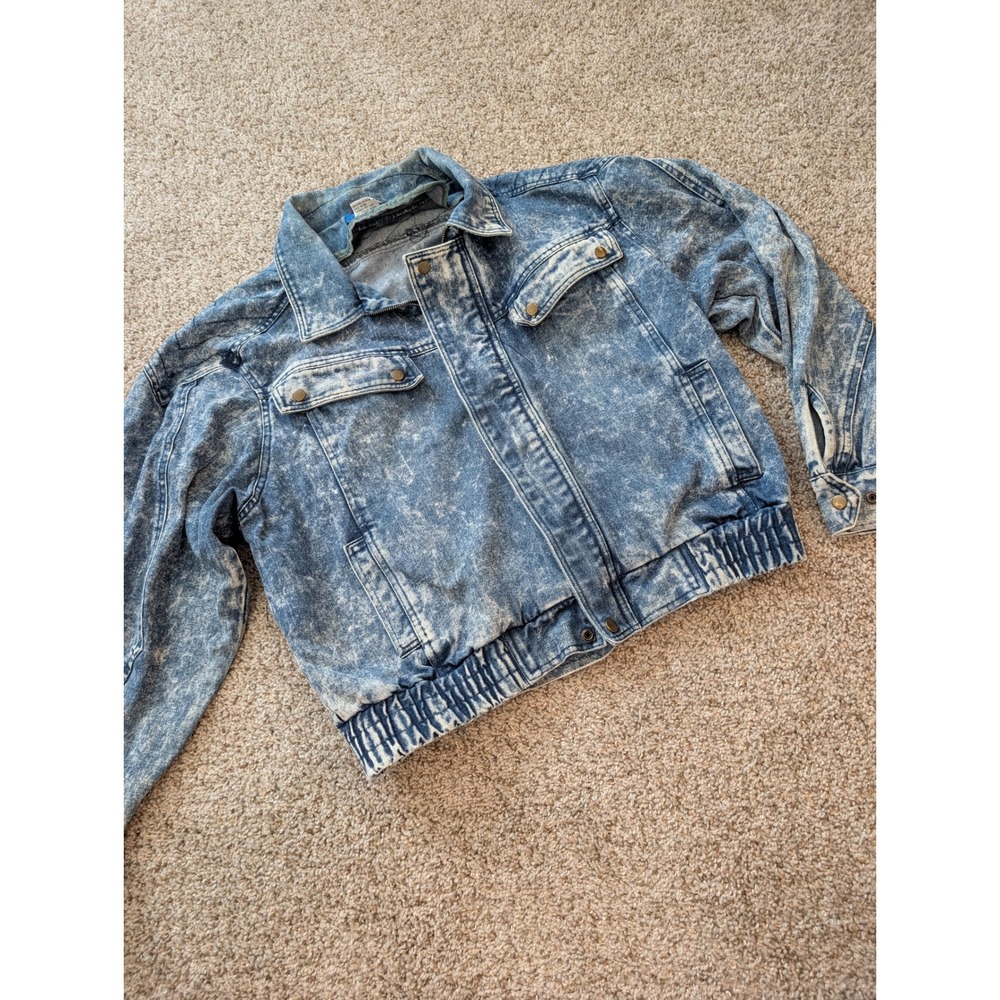 Horizon Outerwear Mens XL Acid Wash Denim Bomber Jacket Vintage 80s Blue Zip Up